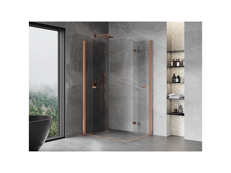 Mexen Mist-F Duo folding shower cabin 110 x 85 cm, transparent, brushed copper - 8A6-110L-085P-65-00
