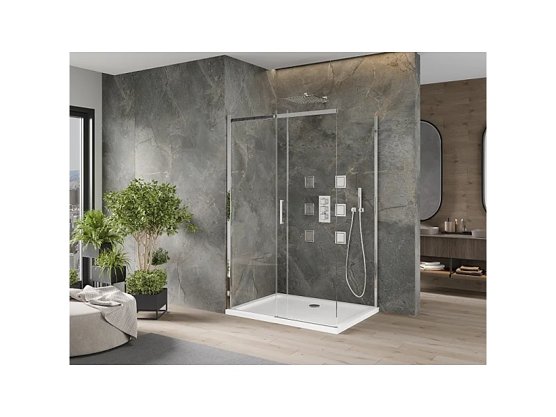 Mexen Omega kabina prysznicowa rozsuwana 100 x 90 cm, transparent, chrom + brodzik Flat - 825-100-090-01-00-4010