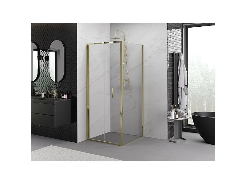 Mexen Exo zložljiva tuš kabina 80 x 80 cm, prozorna, zlata - 816-080-080-50-00