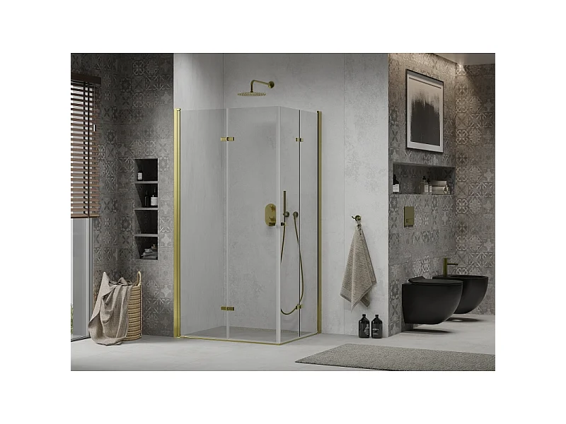 Mexen Lima Duo cabina doccia pieghevole 80 x 70 cm, trasparente, oro - 856-080-070-50-00-02