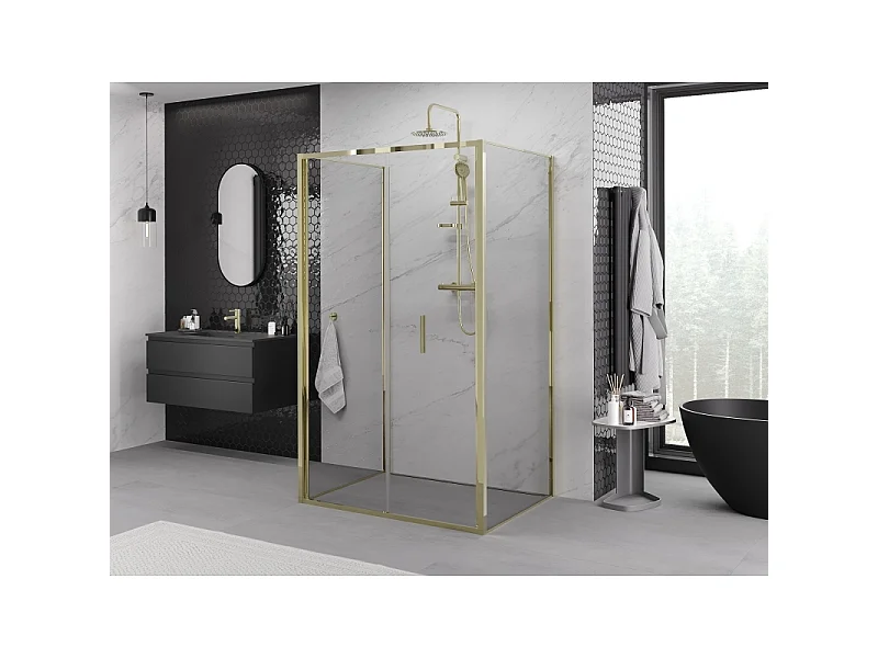 Mexen Exo-3S cabine de douche pliante 3 parois 90 x 80 cm, transparent, dorée - 816-090-080-50-00-3S