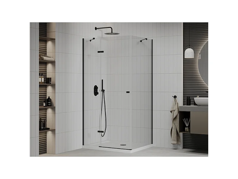 Mexen Roma douchecabine scharnierend 70 x 80 cm, transparant, zwart + Flat douchebak, wit - 854-070-080-70-00-4010B