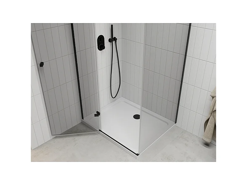 Mexen Roma douchecabine scharnierend 70 x 80 cm, transparant, zwart + Flat douchebak, wit - 854-070-080-70-00-4010B