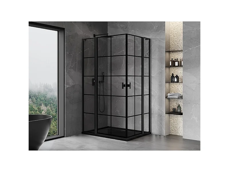 Mexen Mist L Duo kabina za prhanje s krilnimi vrati 115 x 105 cm, črna mreža, črna - 8A4L-115L-105P-70-77