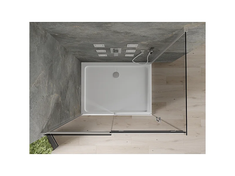 Mexen Omega skydedørsbrusekabine 130 x 100 cm, grafit, krom + flad bruserbakke, hvid - 825-130-100-01-40-4010