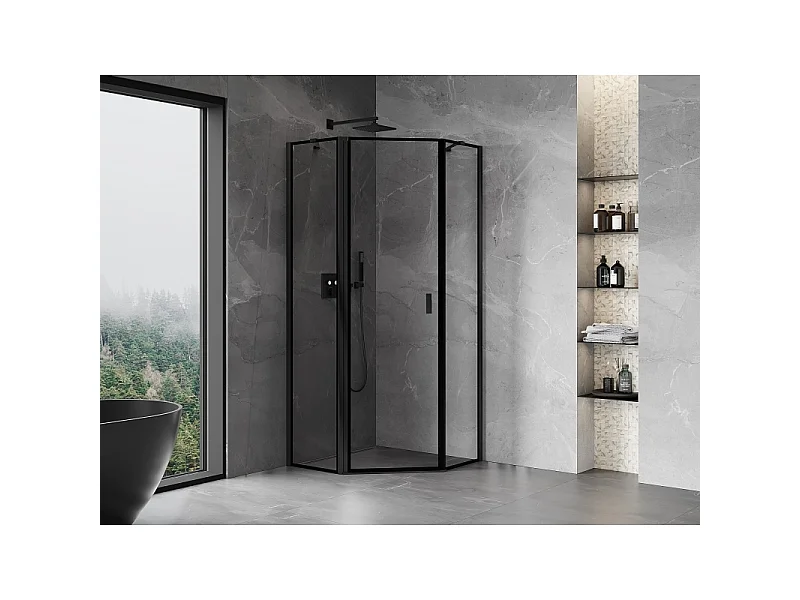 Mexen Mist pentagonal shower enclosure, left hinge 80 x 80 cm, black frame, black - 8A8-080-080-70-70-L