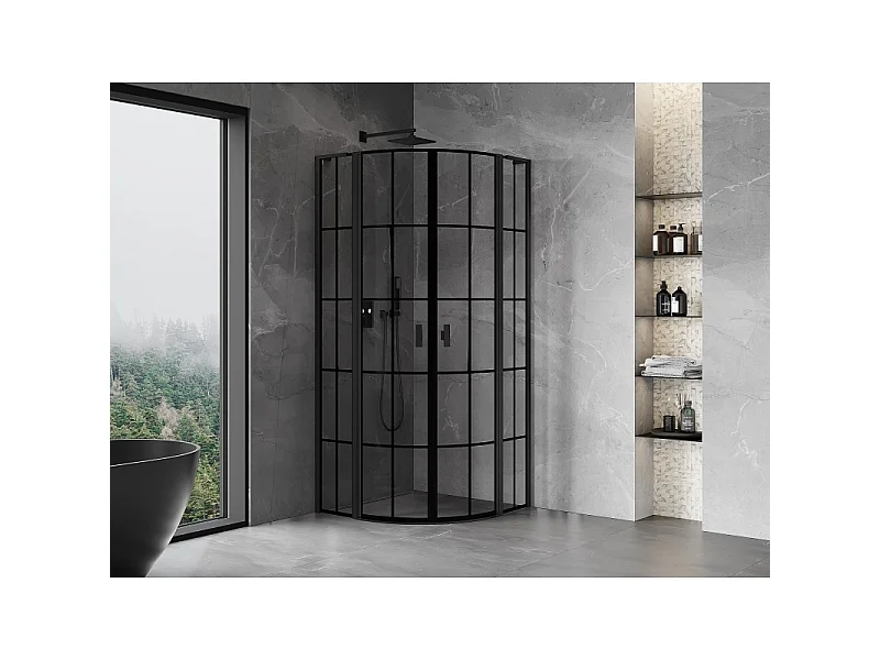 Mexen Mist L cabine de douche semi-circulaire pivotante 80 x 80 cm, grille noire, noir - 8A32L-080-080-70-77