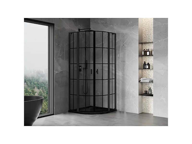 Mexen Mist L cabine de douche semi-circulaire pivotante 80 x 80 cm, grille noire, noir - 8A32L-080-080-70-77