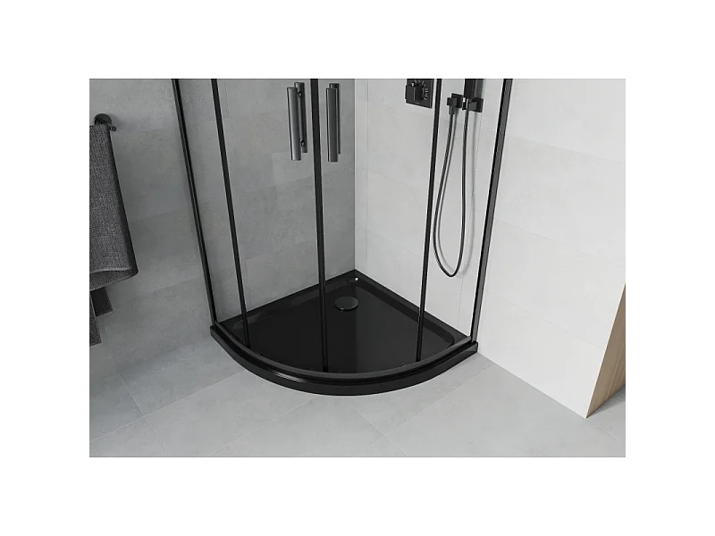 Mexen Rio halvrund brusekabine 80 x 80 cm, transparent, sort + Flat brusekar, sort - 863-080-080-70-00-4170B