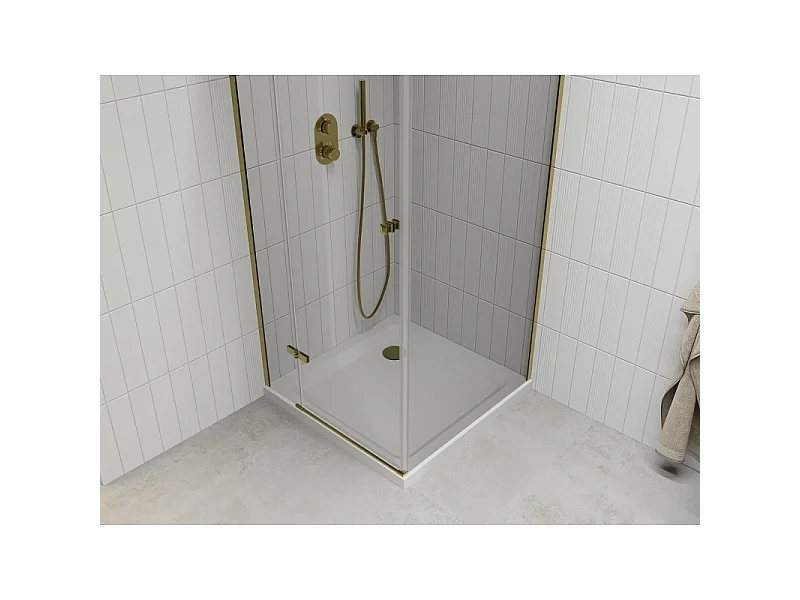 Mexen Roma pivot shower cabin 100 x 100 cm, transparent, gold + Flat tray - 854-100-100-50-00-4010
