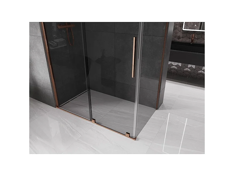 Mexen Velar douchecabine schuifbaar 160 x 100 cm, grafiet, roze goud - 871-160-100-41-60