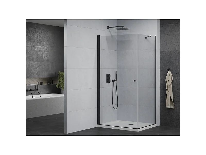 Mexen Pretoria draaideur douchecabine 90 x 100 cm, transparant, zwart + Flat douchebak - 852-090-100-70-00-4010B