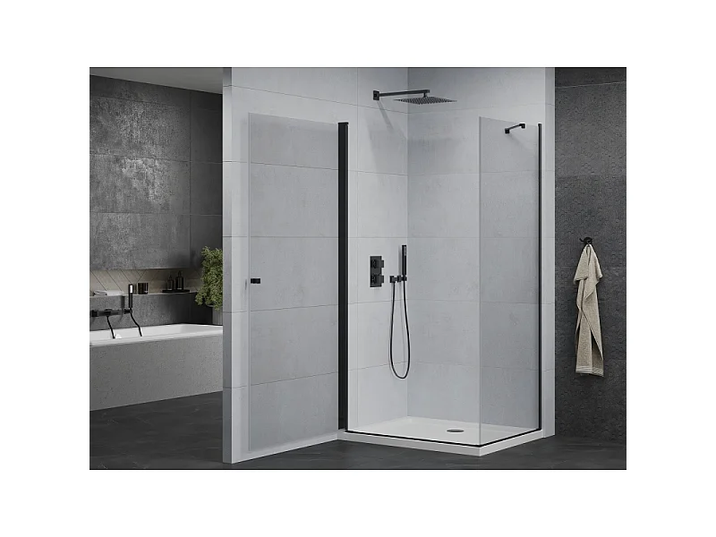 Mexen Pretoria draaideur douchecabine 90 x 100 cm, transparant, zwart + Flat douchebak - 852-090-100-70-00-4010B