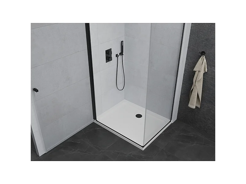Mexen Pretoria draaideur douchecabine 90 x 100 cm, transparant, zwart + Flat douchebak - 852-090-100-70-00-4010B