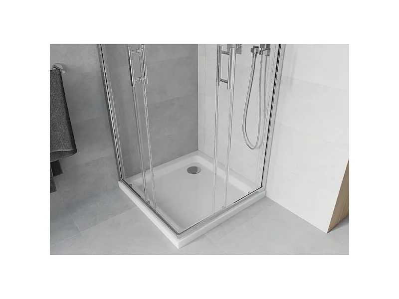 Mexen Rio vierkante douchecabine 70 x 70 cm, transparant, chroom + Flat douchebak, wit - 860-070-070-01-00-4010