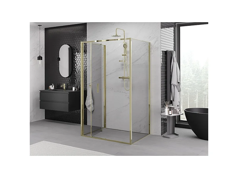 Mexen Exo-3S cabine de douche pliable à 3 panneaux 110 x 85 cm, transparent, dorée - 816-110-085-50-00-3S