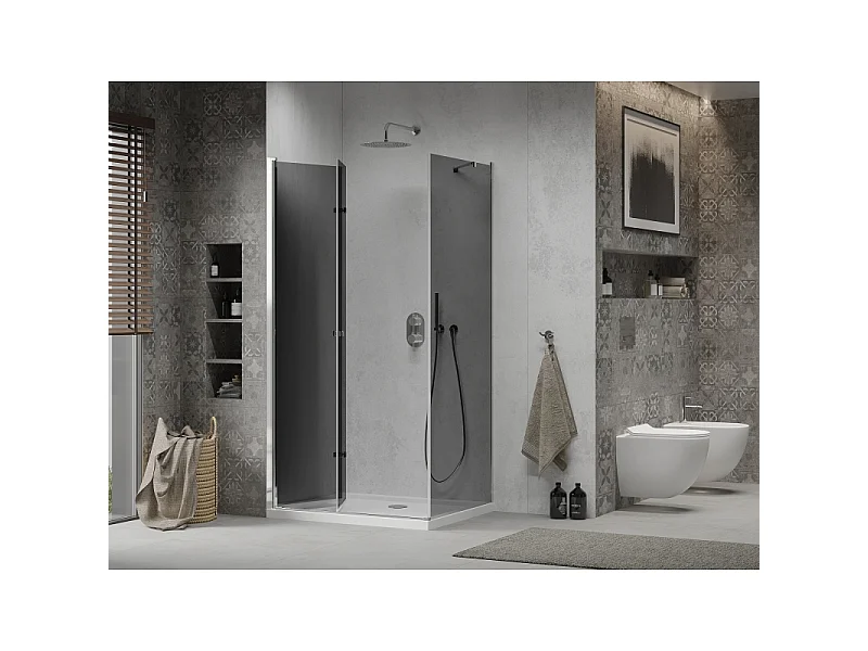 Mexen Lima cabine de douche pliante 100 x 70 cm, graphite, chrome + receveur plat, blanc - 856-100-070-01-40-4010