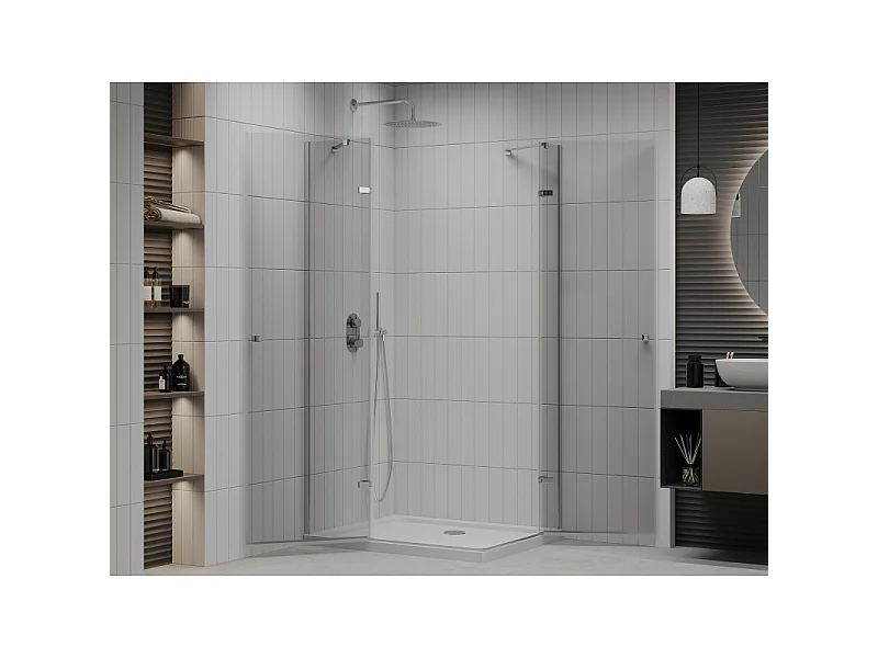 Mexen Roma Duo brusekabine med hængslede døre 100 x 90 cm, transparent, krom + Flat brusekar - 854-100-090-01-02-4010