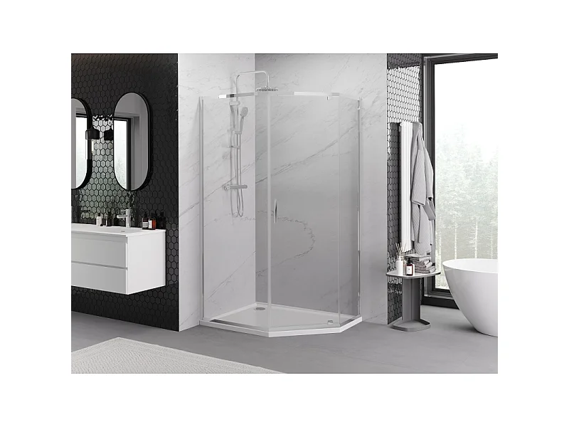 Mexen Exo vijfhoekige douchecabine met scharnierende deuren 100 x 80 cm, transparant, chroom - 812-100-080-01-00