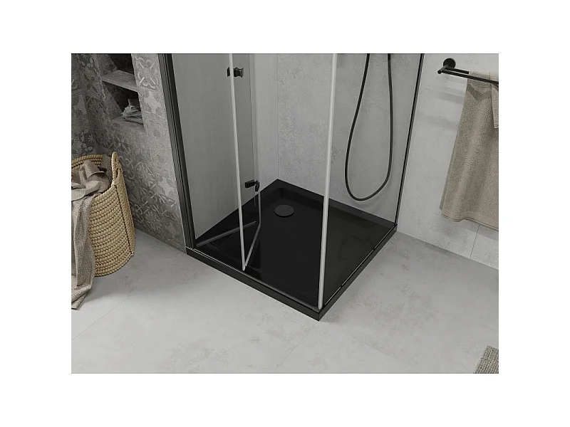 Mexen Lima foldbar brusekabine 90 x 90 cm, transparent, sort + Flat brusekar, sort - 856-090-090-70-00-4070B