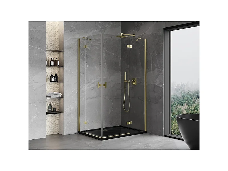 Mexen Mist-H Duo kabina za prhanje, desna vrata 105 x 115 cm, prosojna, zlata - 8A5-105L-115P-50-00