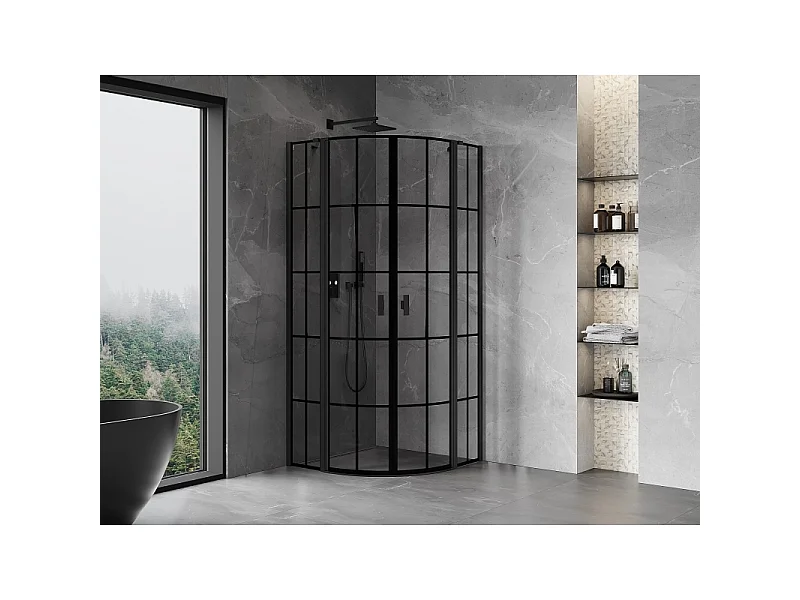 Mexen Mist semicircular shower cabin, hinged 80 x 80 cm, black grid, black - 8A32-080-080-70-77