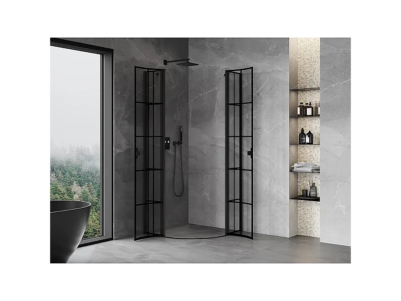 Mexen Mist semicircular shower cabin, hinged 80 x 80 cm, black grid, black - 8A32-080-080-70-77