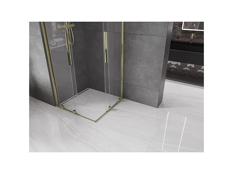 Mexen Velar Duo schuifbare douchecabine 100 x 100 cm, transparant, goud - 871-100-100-02-50
