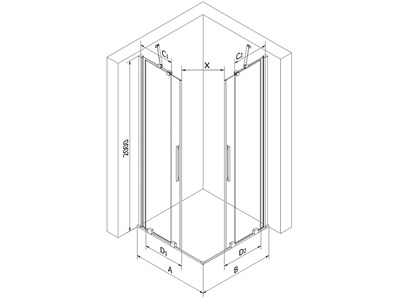 Mexen Velar Duo schuifbare douchecabine 100 x 100 cm, transparant, goud - 871-100-100-02-50