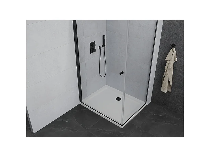 Mexen Pretoria draaideur douchecabine 90 x 70 cm, transparant, zwart + Flat douchebak - 852-090-070-70-00-4010B