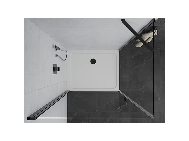 Mexen Pretoria draaideur douchecabine 90 x 70 cm, transparant, zwart + Flat douchebak - 852-090-070-70-00-4010B
