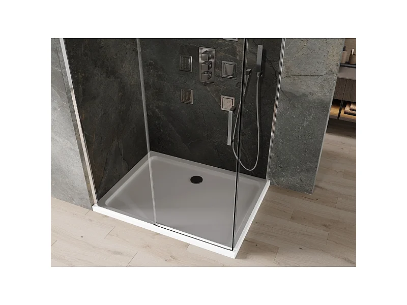 Mexen Omega kabina prysznicowa rozsuwana 110 x 90 cm, grafit, chrom + brodzik Flat, bialy - 825-110-090-01-40-4010