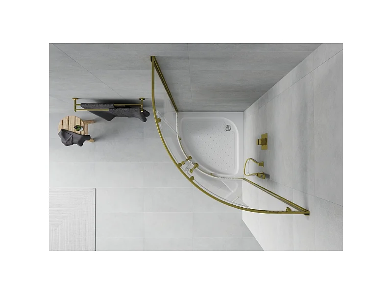 Mexen Rio cabine de douche semi-circulaire 80 x 80 cm, bandes blanches, or + receveur, blanc - 863-080-080-50-20-4710