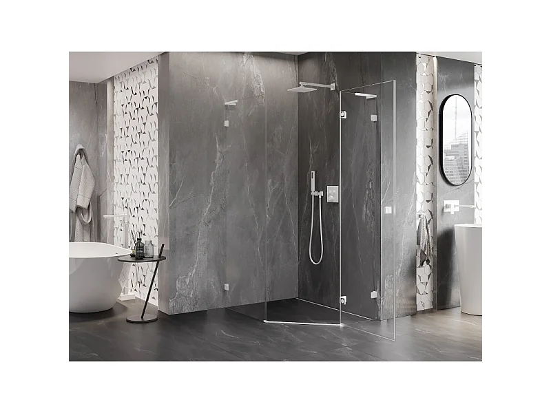 Mexen Lunar L petkotna prha vrata desna 80 x 100 cm, prozorna, bela - 831L-080P-100L-20-00-P