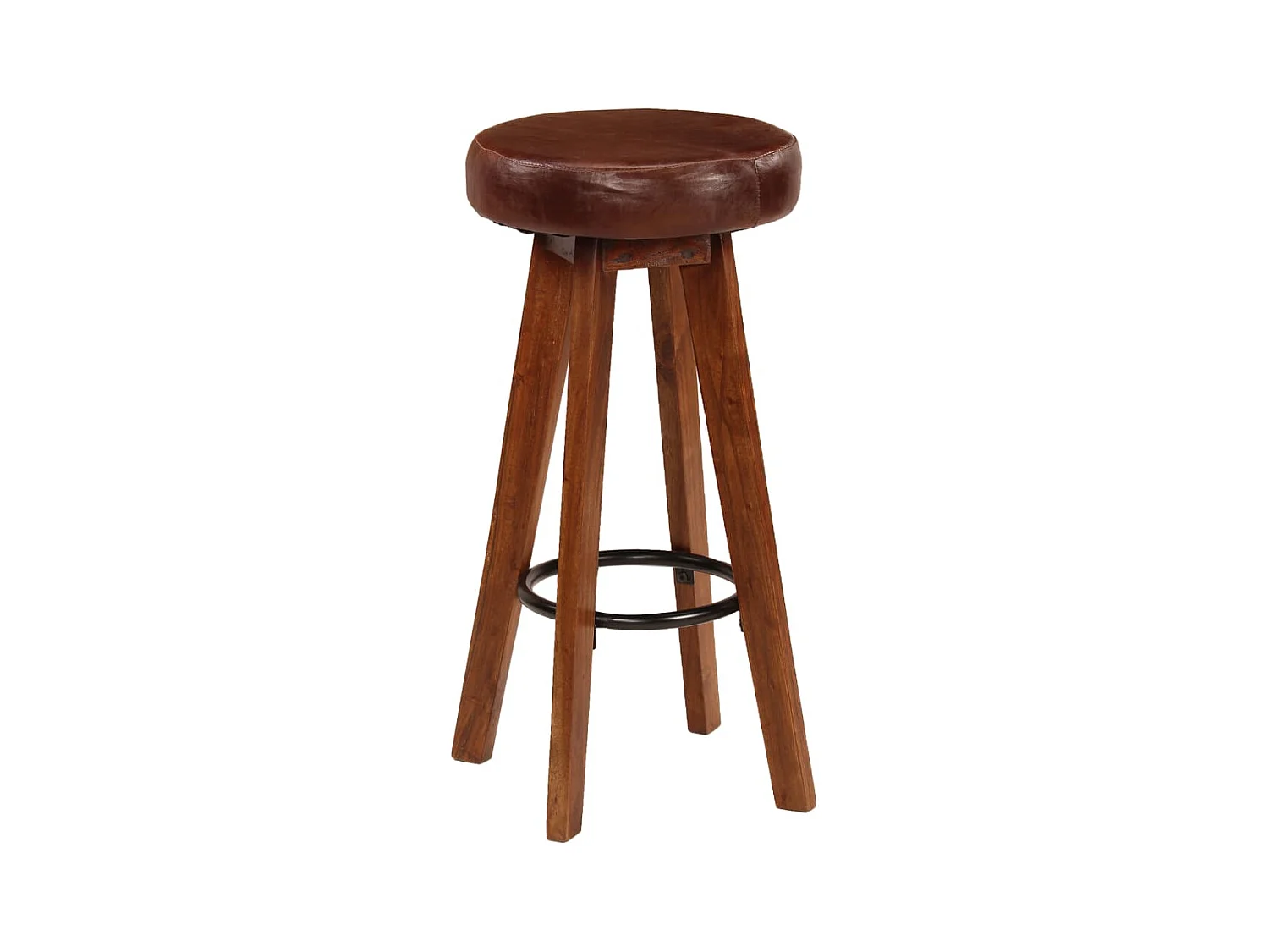 Juego de dos taburetes de bar de diseño, asiento de madera de acacia, cuero auténtico 1202112