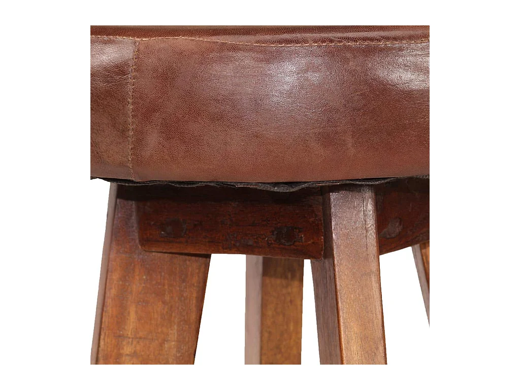 Juego de dos taburetes de bar de diseño, asiento de madera de acacia, cuero auténtico 1202112