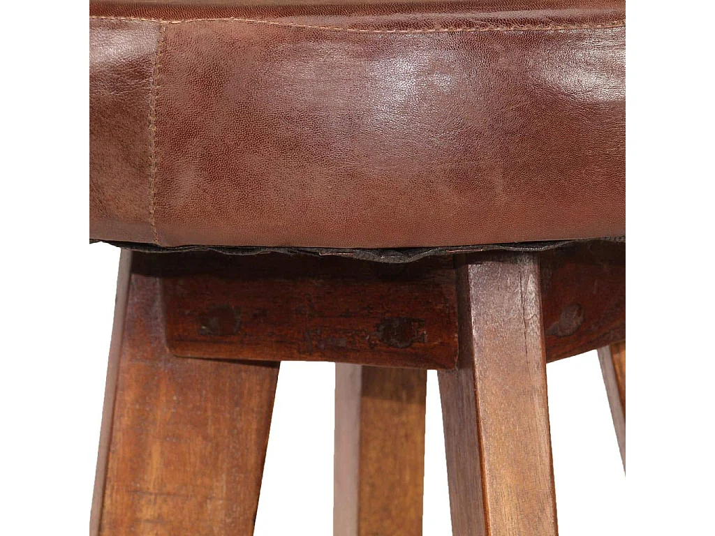 Juego de dos taburetes de bar de diseño, asiento de madera de acacia, cuero auténtico 1202112