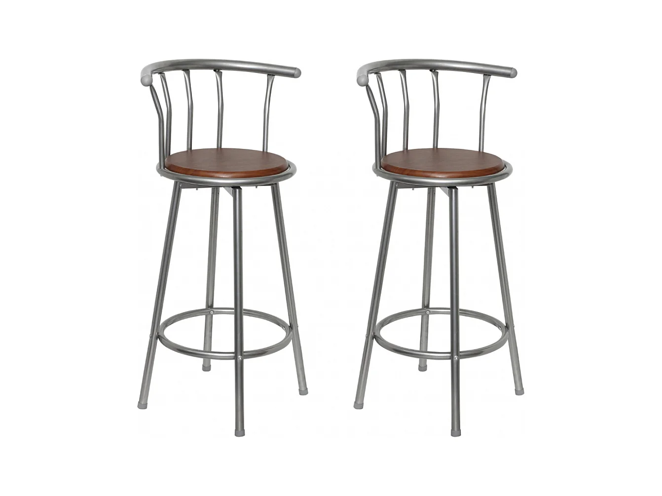 Juego de 2 taburetes de bar de madera marrón de diseño moderno 1202010