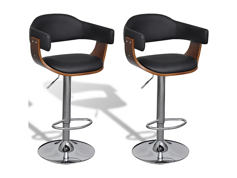 Conjunto de 2 bancos altos de design moderno em preto e madeira 1202019