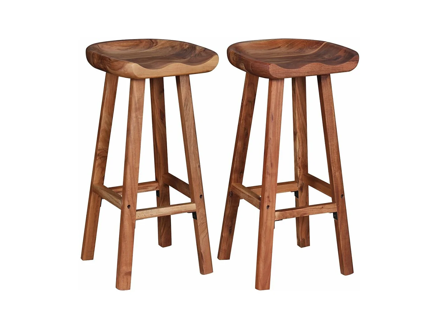 Conjunto de dois bancos de bar de design com assento em madeira de acácia 1202049