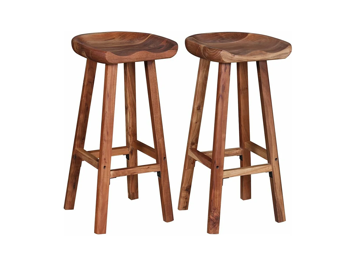 Conjunto de dois bancos de bar de design com assento em madeira de acácia 1202049