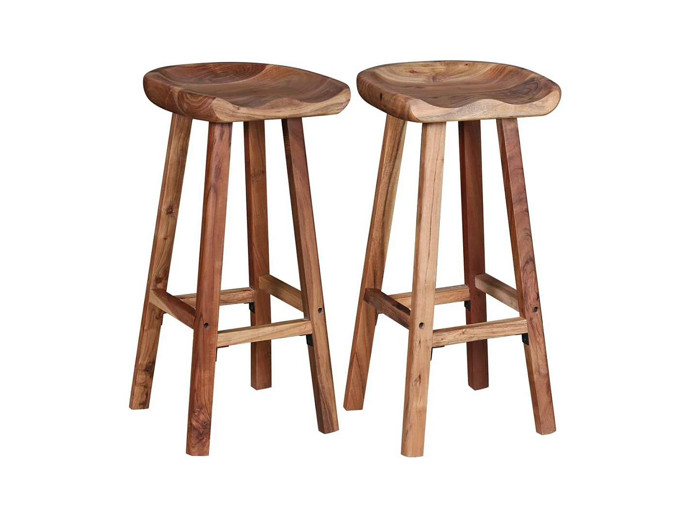 Conjunto de dois bancos de bar de design com assento em madeira de acácia 1202049