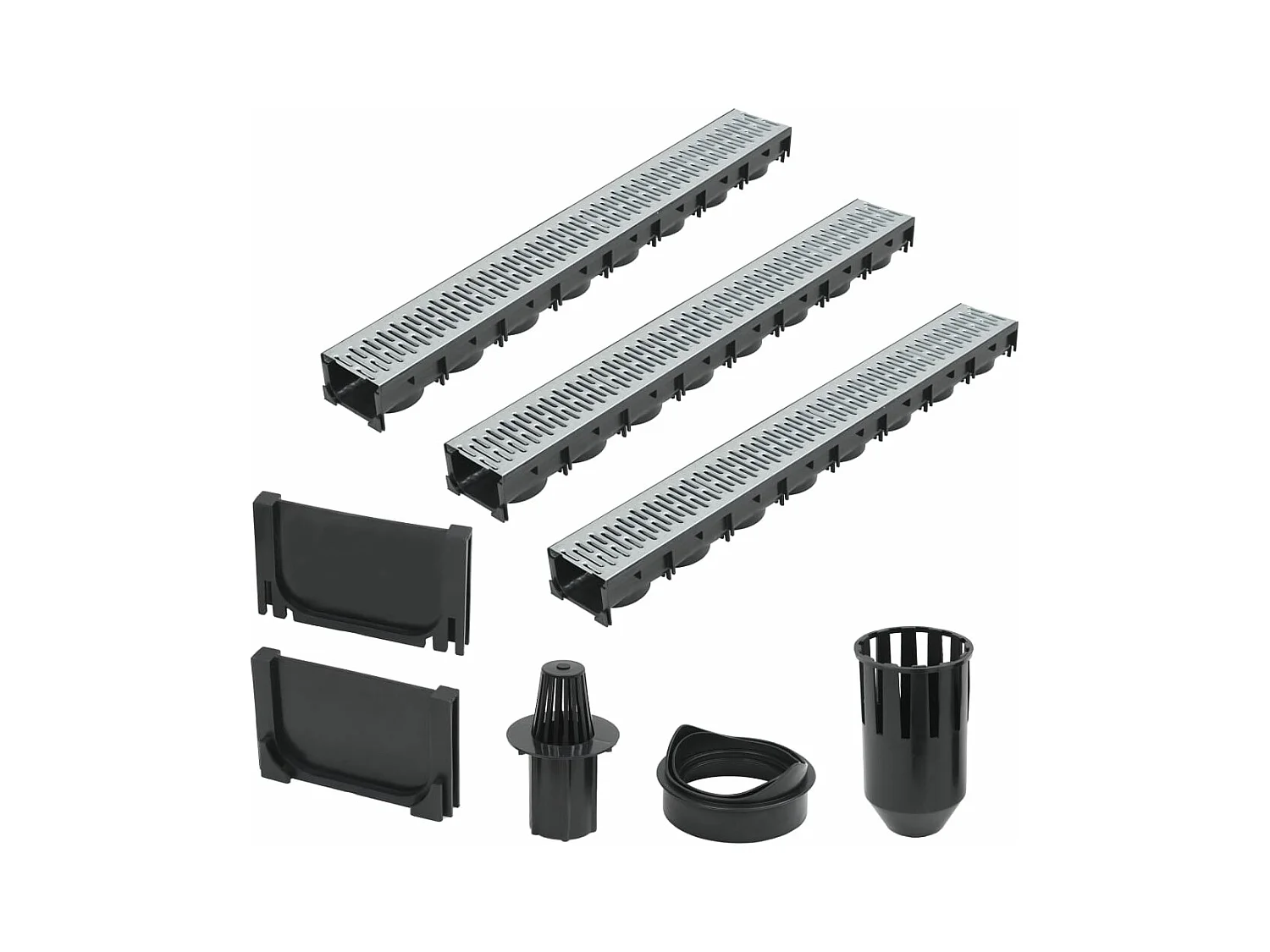 Juego de 3 canales de drenaje de acero canal de evacuación de entrada 100 cm terraza exterior 02_0002993