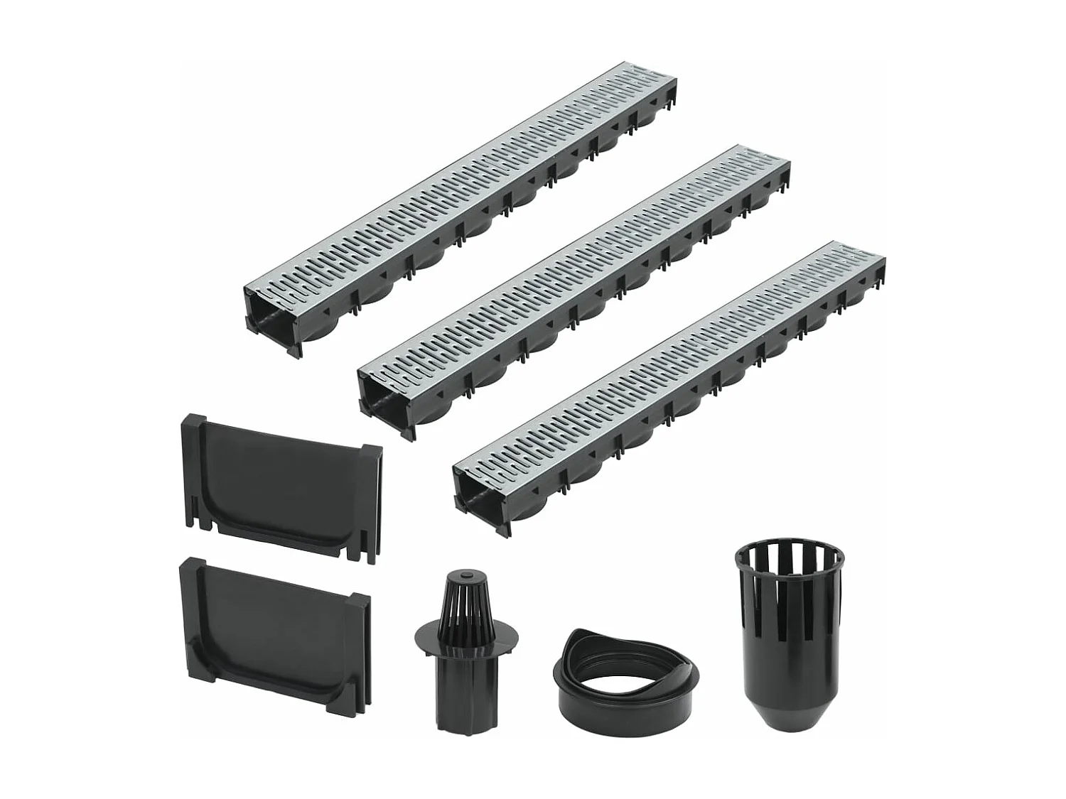 Conjunto de 3 canais de drenagem de aço canal de evacuação de automóveis pátio externo de 100 cm 02_0002993