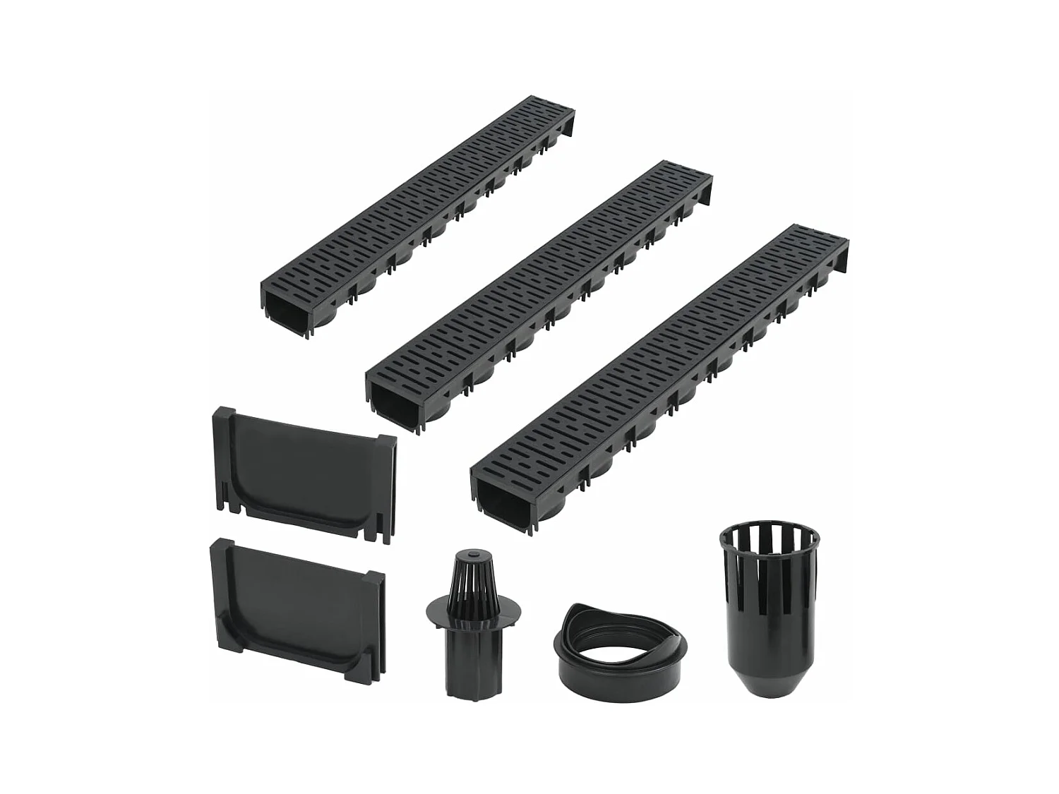 Set di tre canali di drenaggio in plastica 3 m nero 02_0003068
