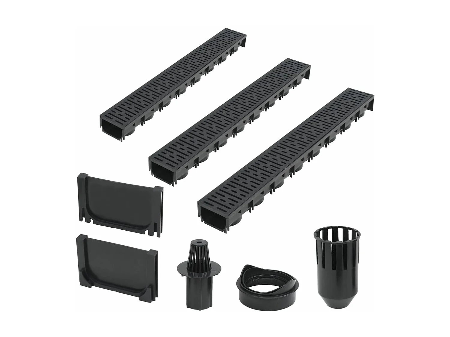 Set di tre canali di drenaggio in plastica 3 m nero 02_0003068