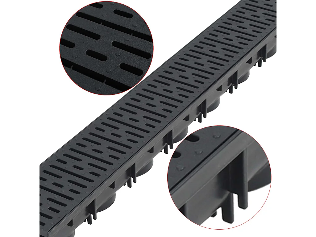 Set di tre canali di drenaggio in plastica 3 m nero 02_0003068