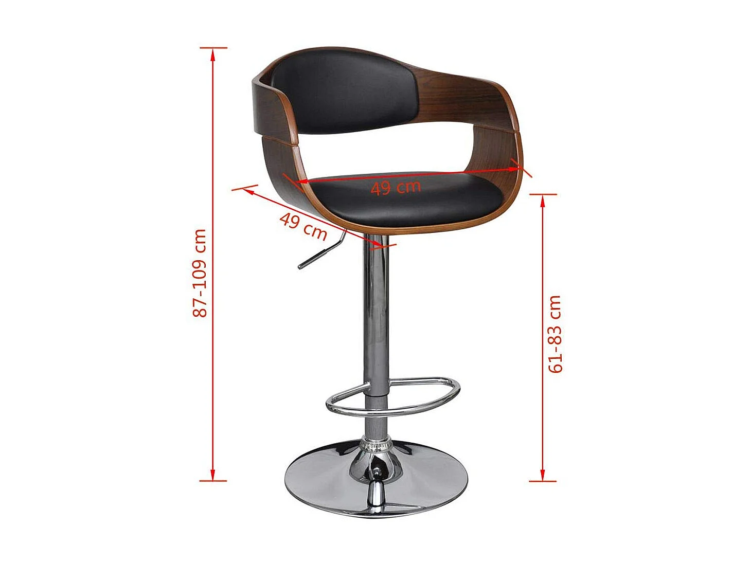 Lot de deux tabourets cuir noire 49 x 49 x 109 cm 1202186