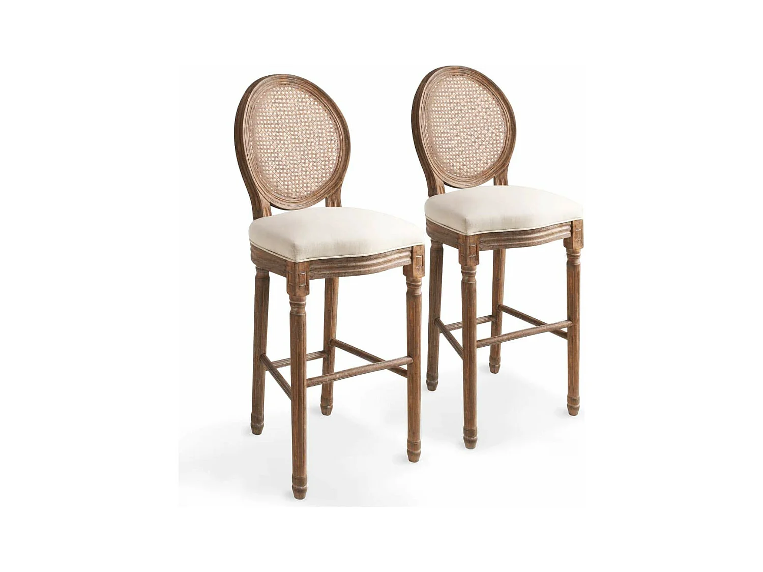 Conjunto de dois bancos de bar de design com assento de cadeira de rattan branco creme 1202150