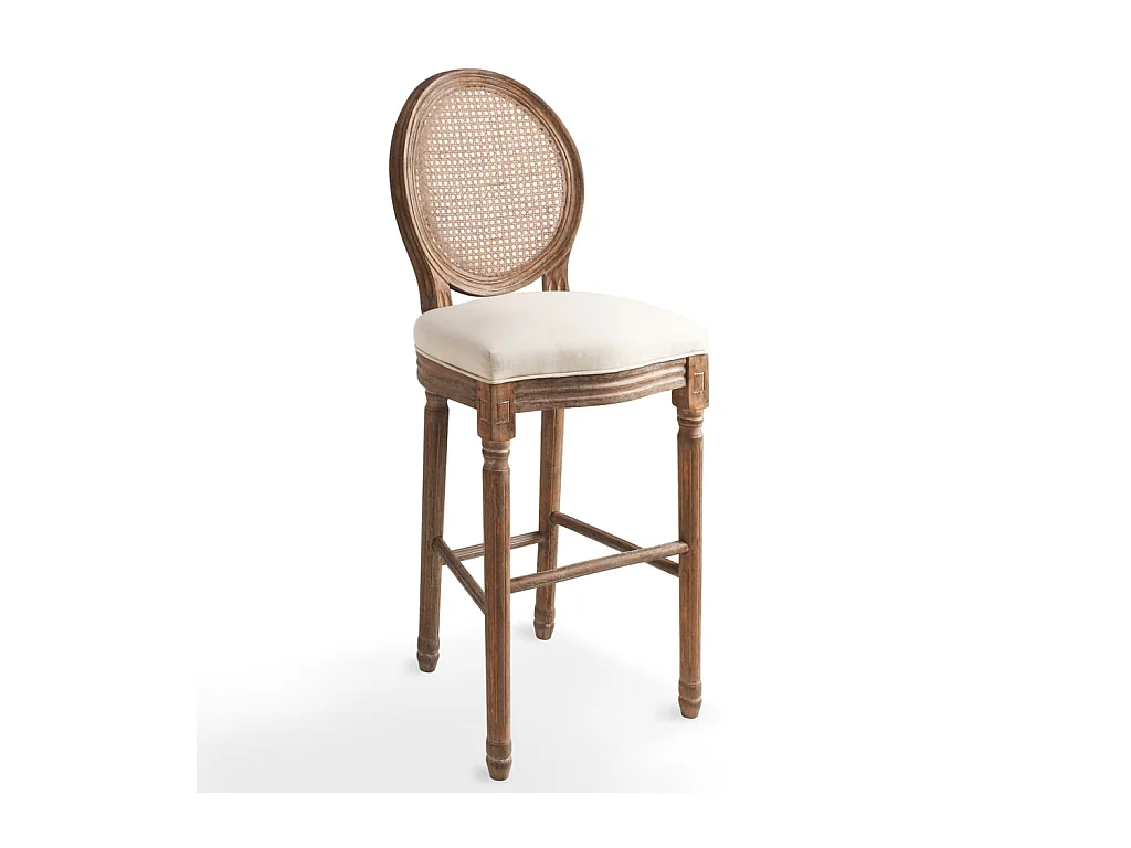 Conjunto de dois bancos de bar de design com assento de cadeira de rattan branco creme 1202150